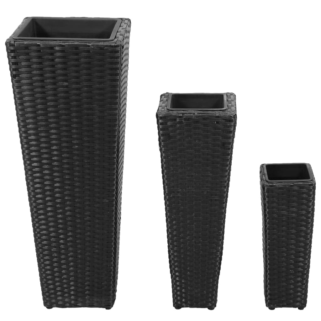 Garden Raised Beds 3 pcs Poly Rattan Black