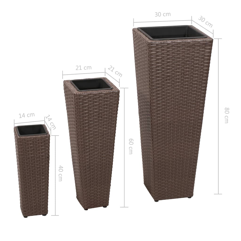 Garden Raised Beds 3 pcs Poly Rattan Brown