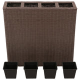 Garden Raised Bed with 4 Pots Poly Rattan Brown