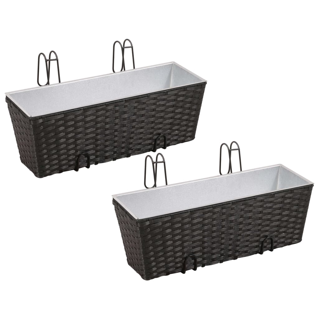 Balcony Trapezoid Rattan Planter Set 50 cm 2 pcs Black