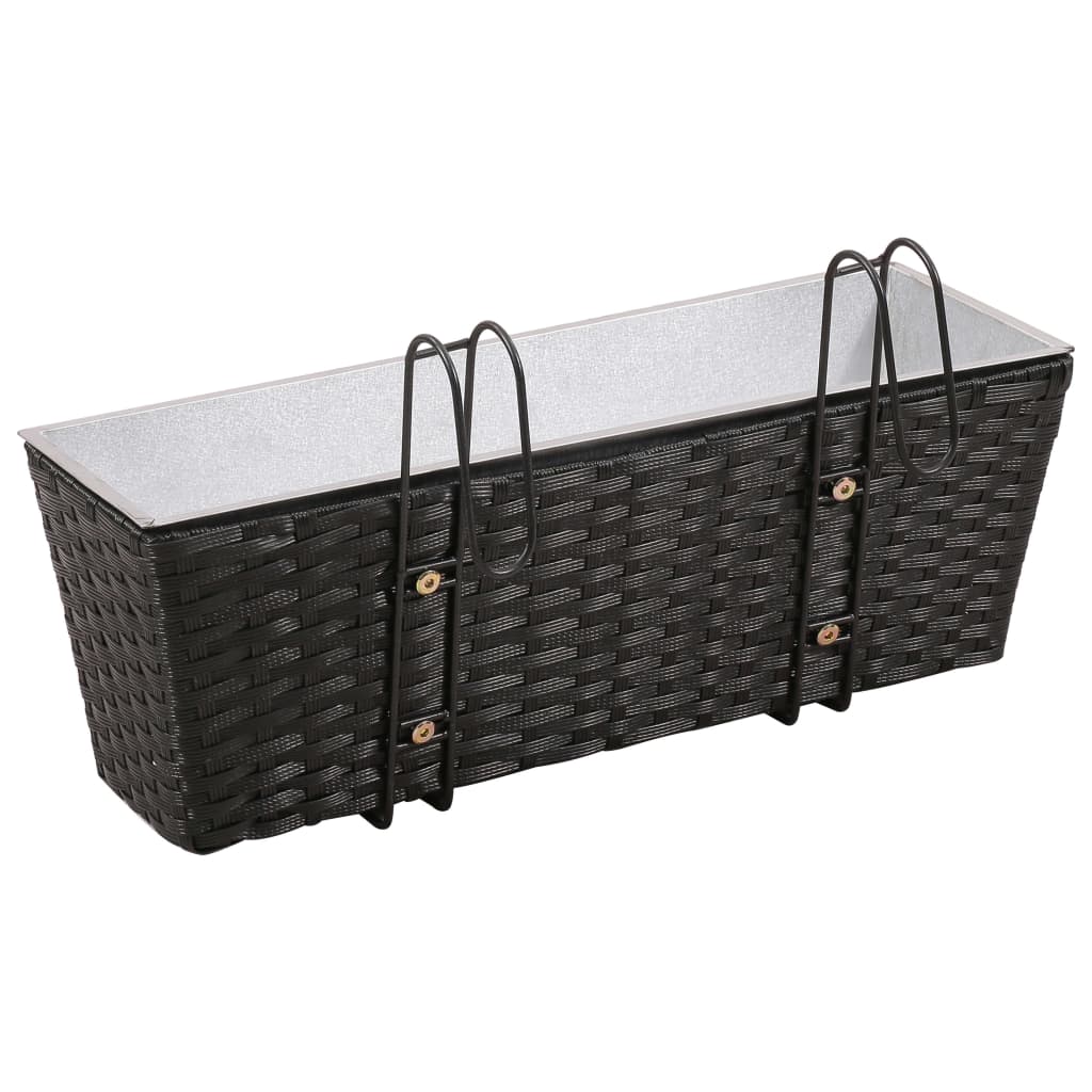 Balcony Trapezoid Rattan Planter Set 50 cm 2 pcs Black