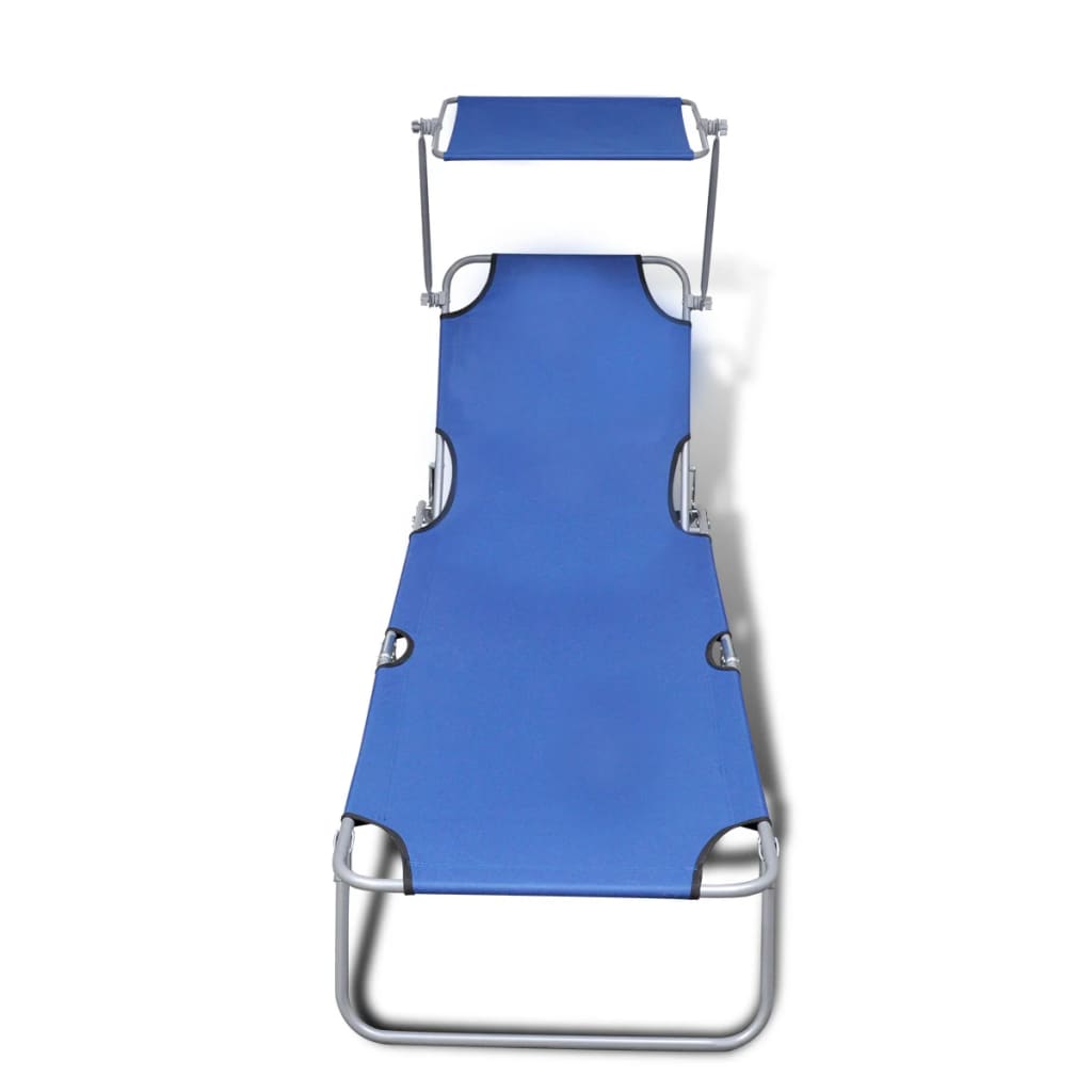 Folding Sun Lounger with Canopy Steel and Fabric Blue