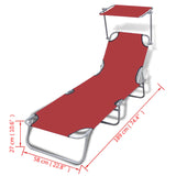 Folding Sun Lounger with Canopy Steel and Fabric Red