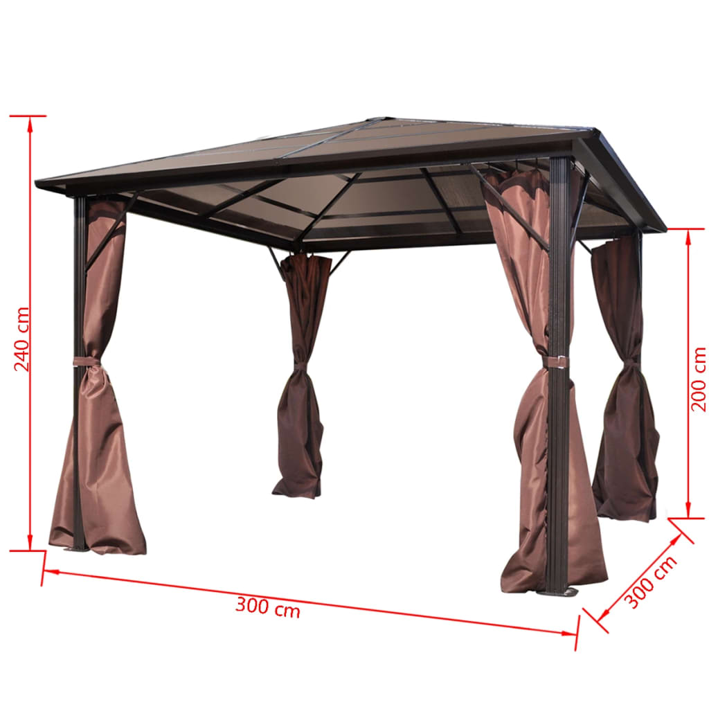 Gazebo with Curtain Brown Aluminium 300 x 300 cm