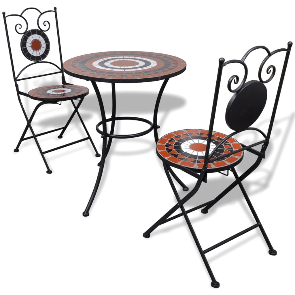 3 Piece Bistro Set Ceramic Tile Terracotta and White