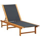 Sun Lounger with Table Solid Acacia Wood and Textilene