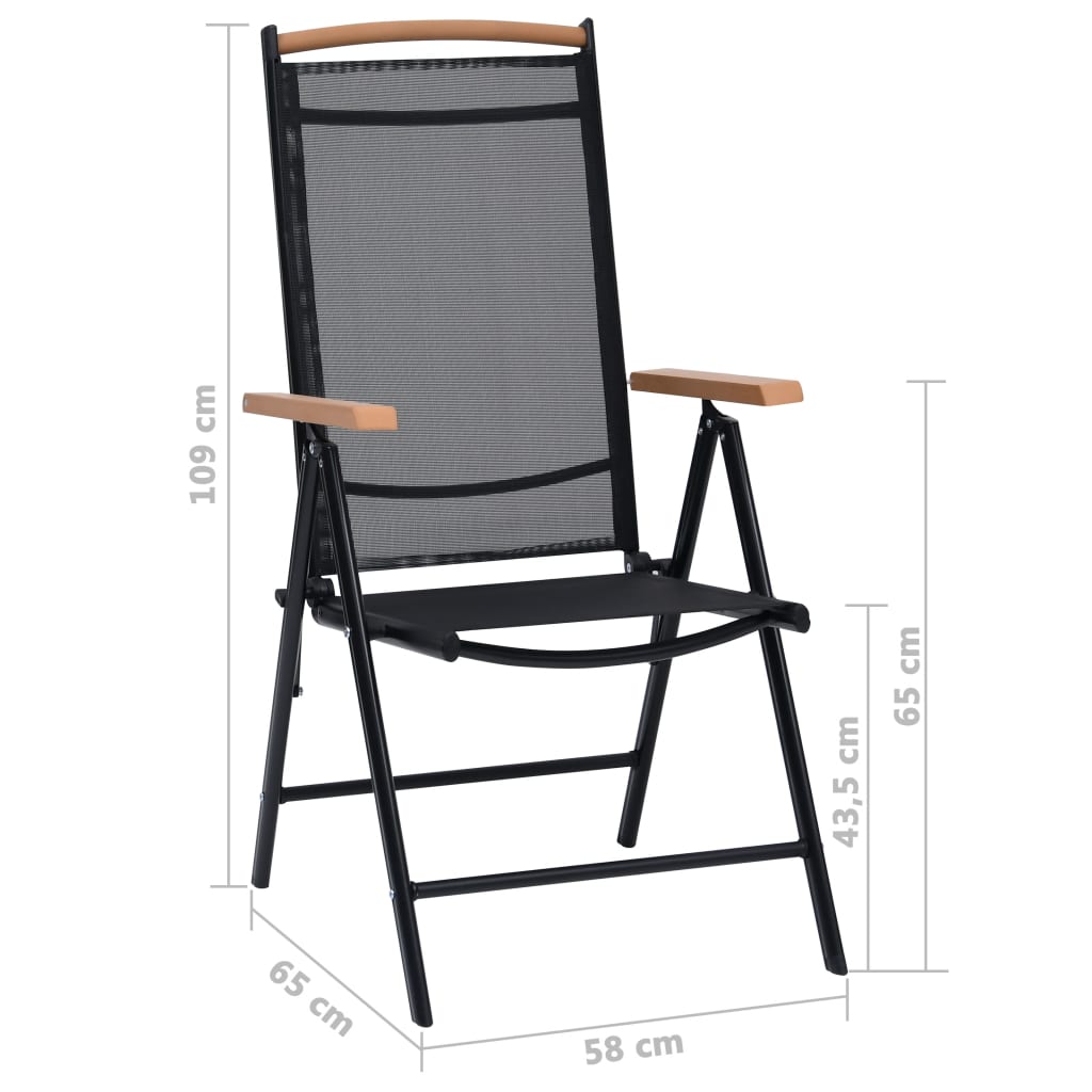 Folding Garden Chairs 2 pcs Aluminium and Textilene Black