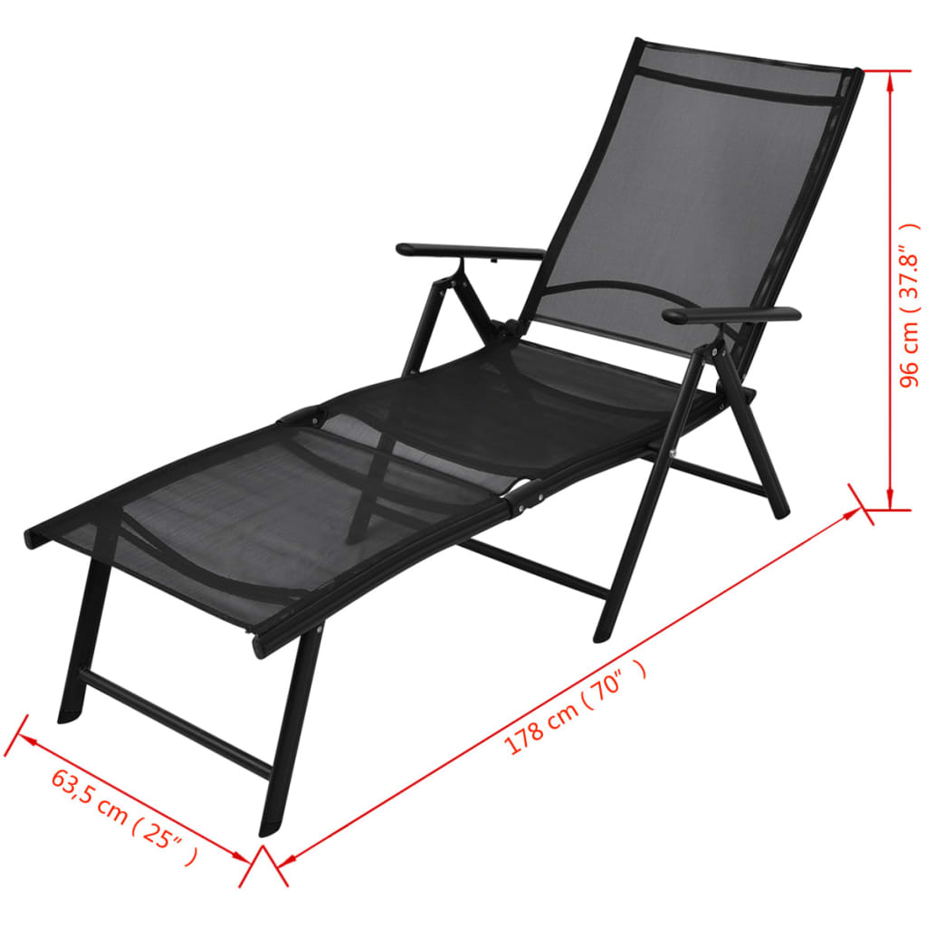 Folding Sun Lounger Aluminium Black