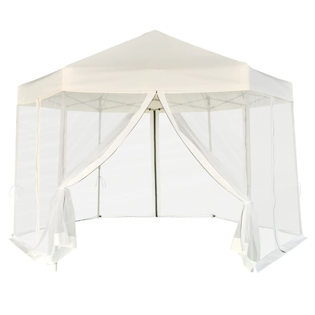 Hexagonal Pop-Up Marquee with 6 Sidewalls Cream White 3.6x3.1 m