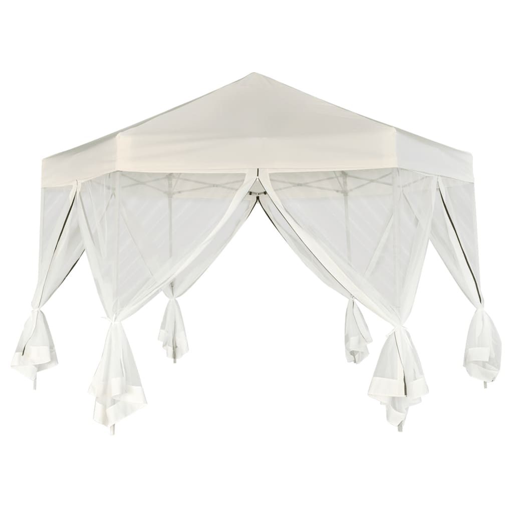 Hexagonal Pop-Up Marquee with 6 Sidewalls Cream White 3.6x3.1 m