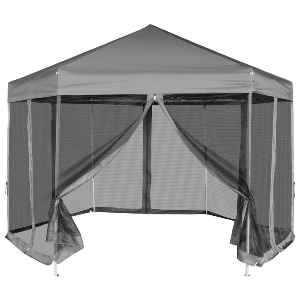 Hexagonal Pop-Up Marquee with 6 Sidewalls Grey 3.6x3.1 m