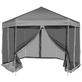 Hexagonal Pop-Up Marquee with 6 Sidewalls Grey 3.6x3.1 m