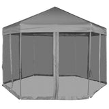 Hexagonal Pop-Up Marquee with 6 Sidewalls Grey 3.6x3.1 m