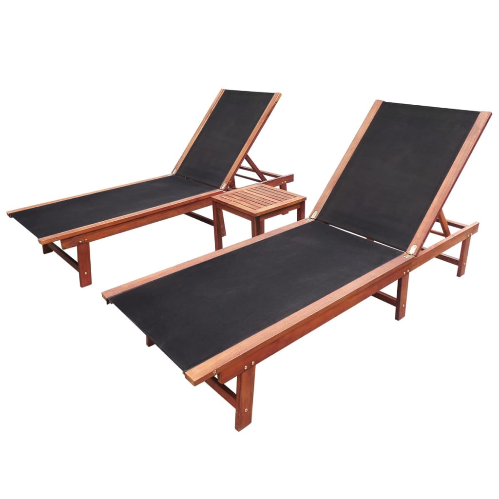 Sun Loungers 2 pcs with Table Solid Acacia Wood and Textilene