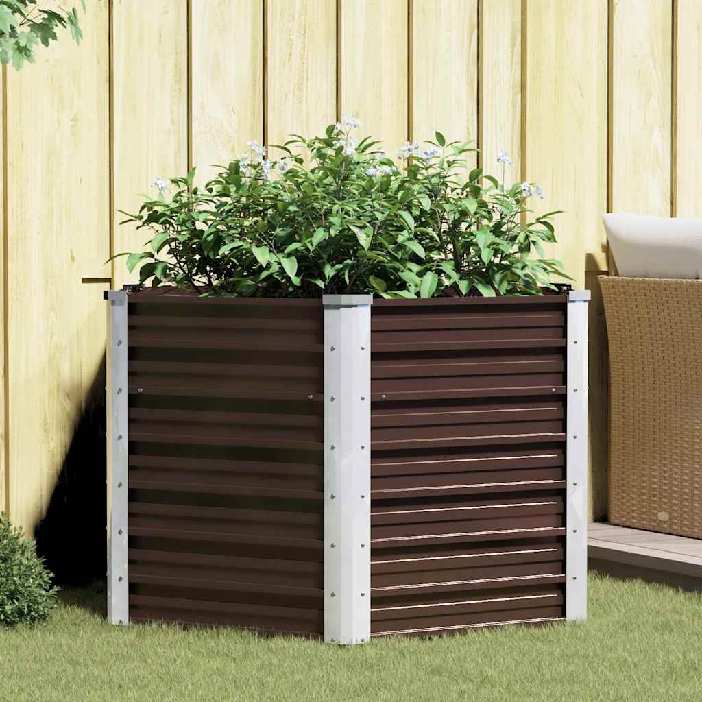 Garden Raised Bed Brown 129x129x77 cm Galvanised Steel