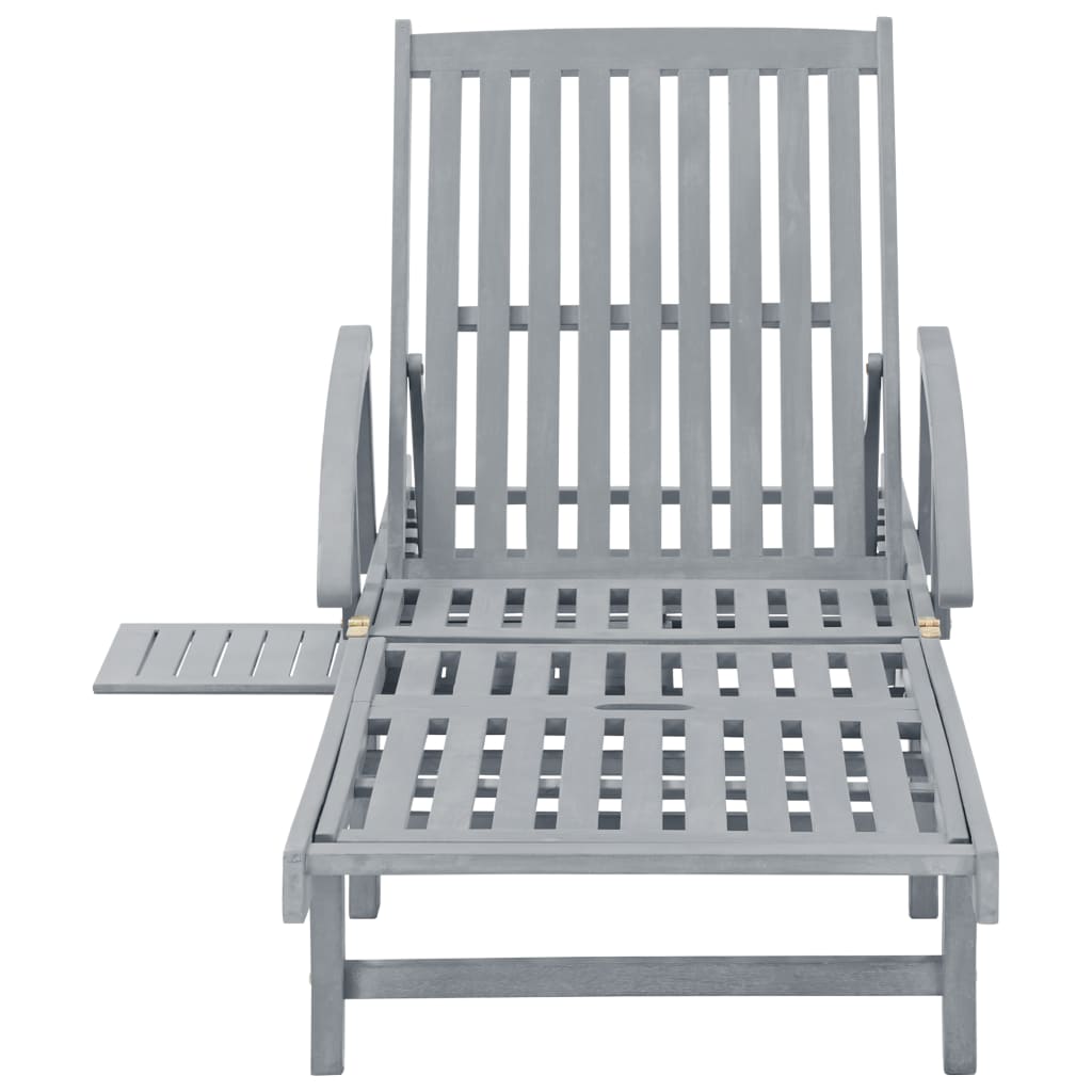 Garden Sun Lounger Grey Solid Acacia Wood