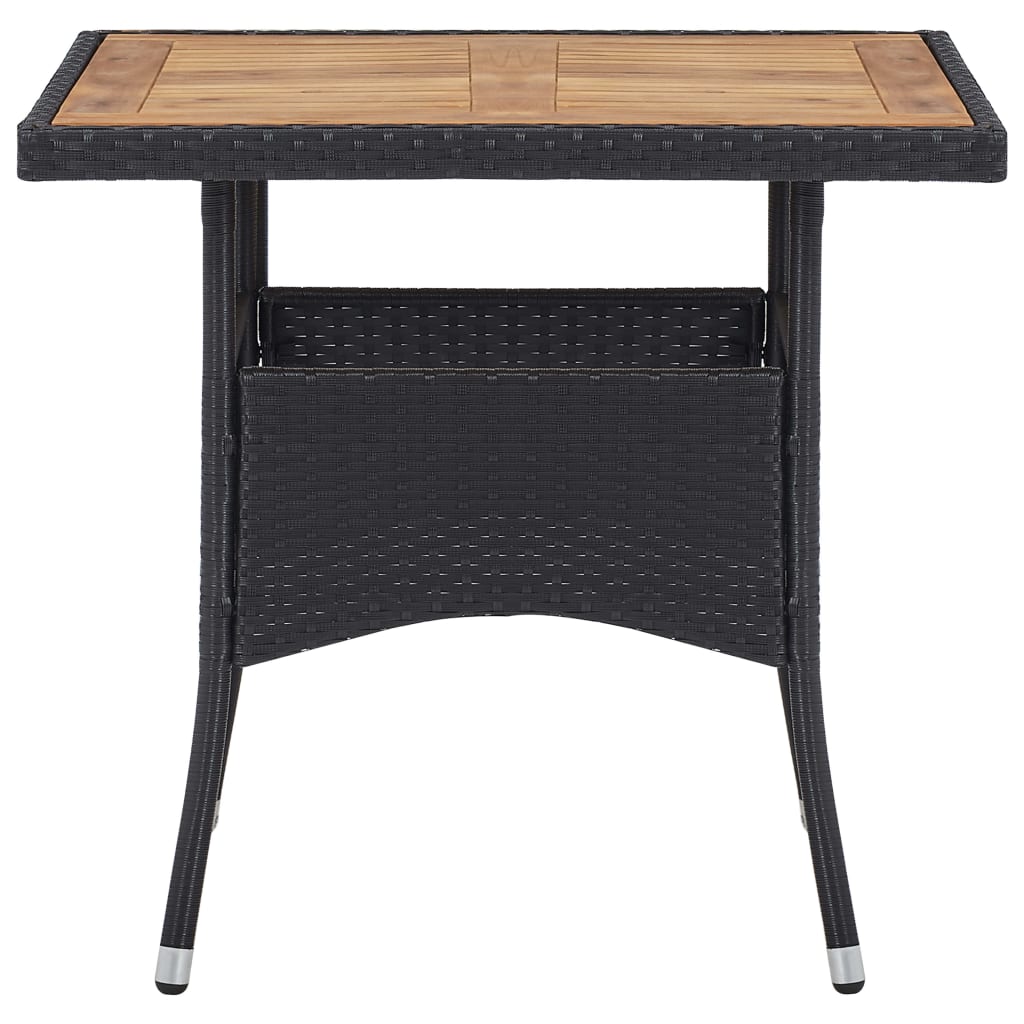 Outdoor Dining Table Black Poly Rattan and Solid Acacia Wood