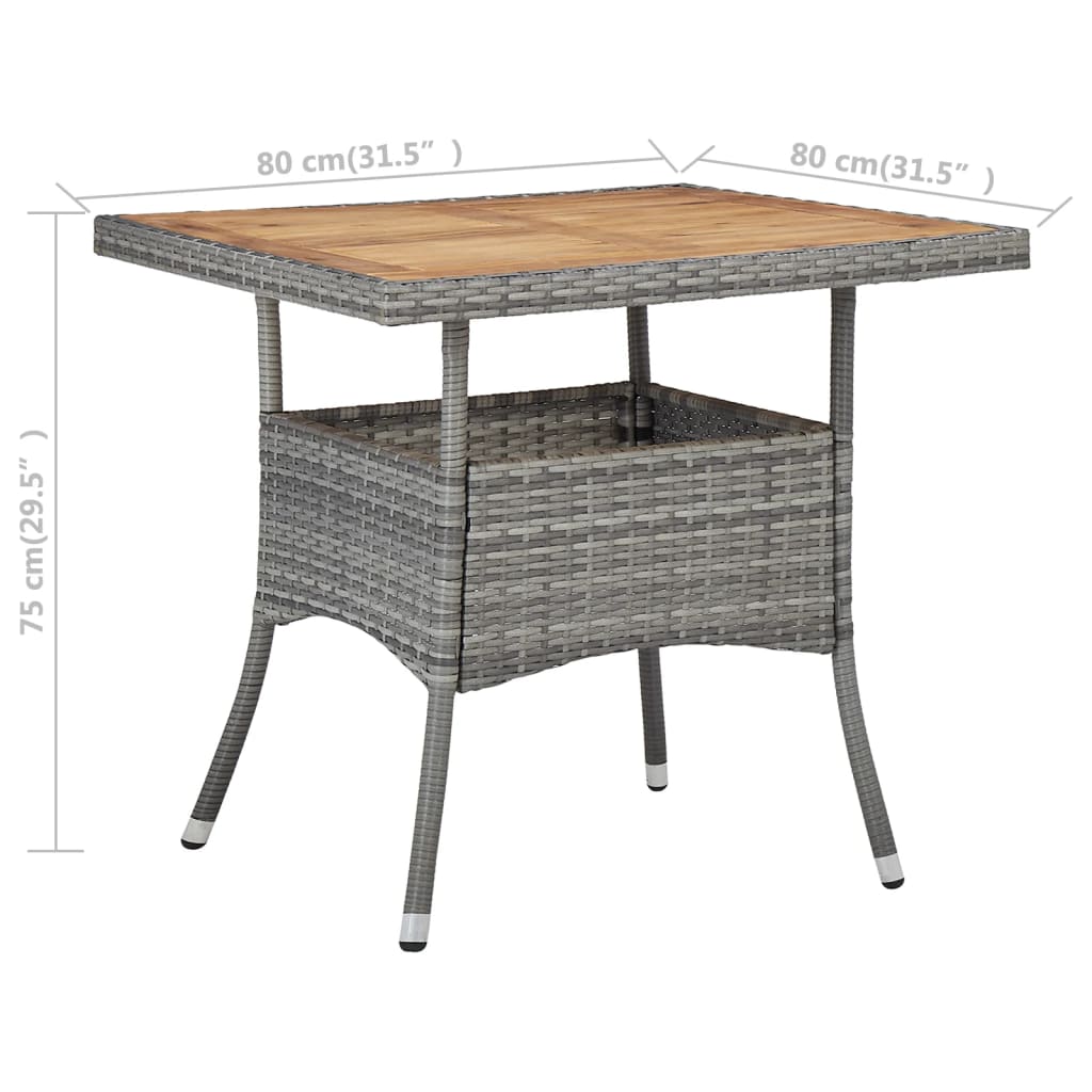 Outdoor Dining Table Grey Poly Rattan and Solid Acacia Wood