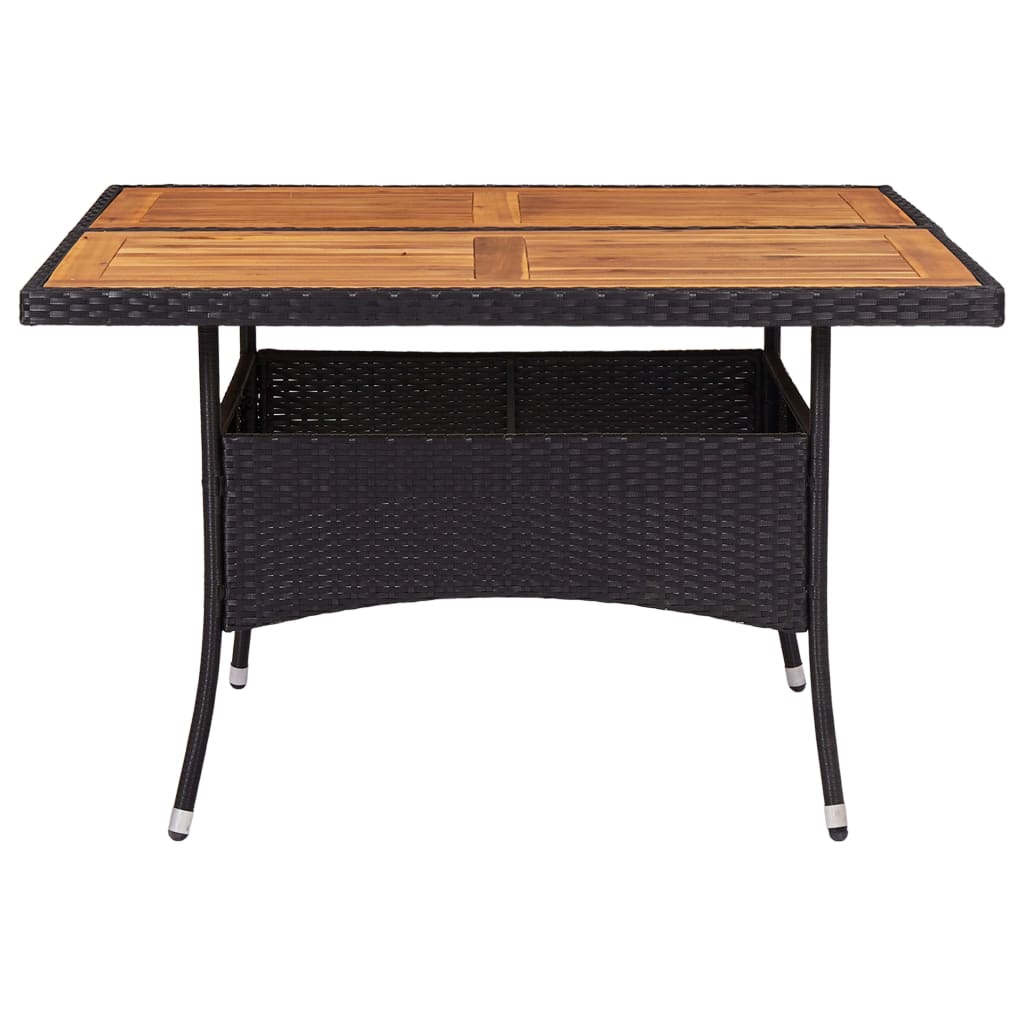 Outdoor Dining Table Black Poly Rattan and Solid Acacia Wood