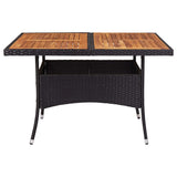 Outdoor Dining Table Black Poly Rattan and Solid Acacia Wood