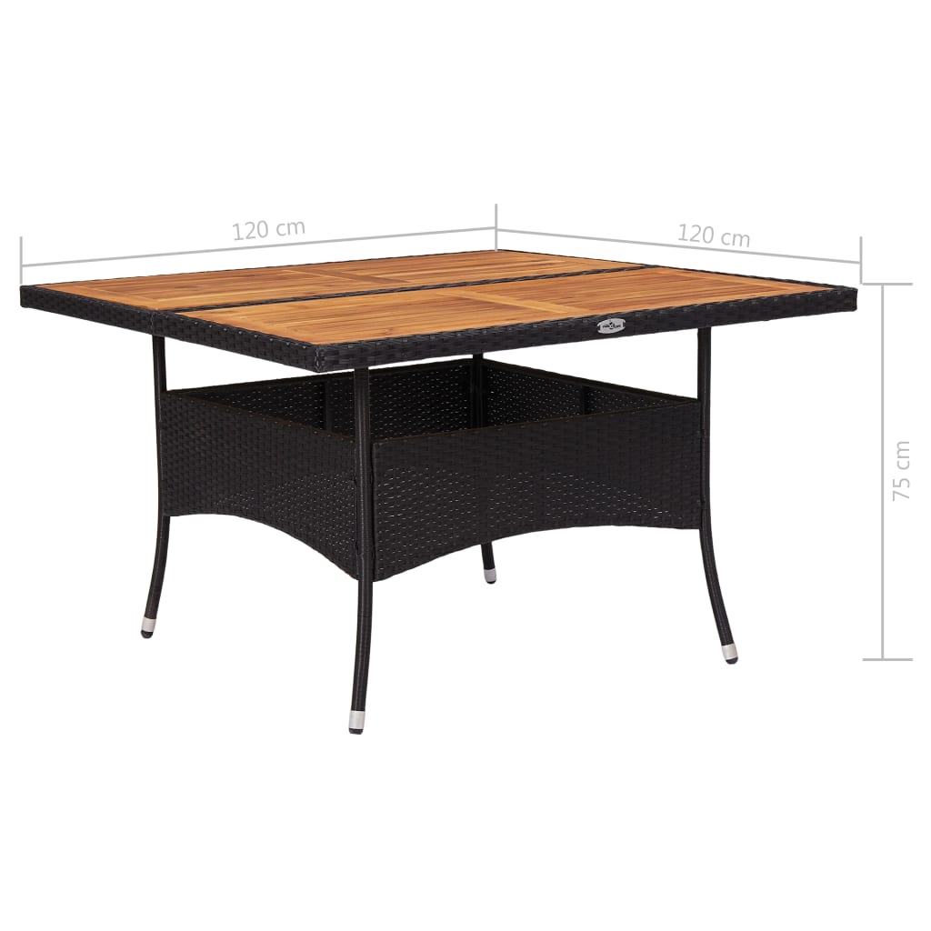 Outdoor Dining Table Black Poly Rattan and Solid Acacia Wood