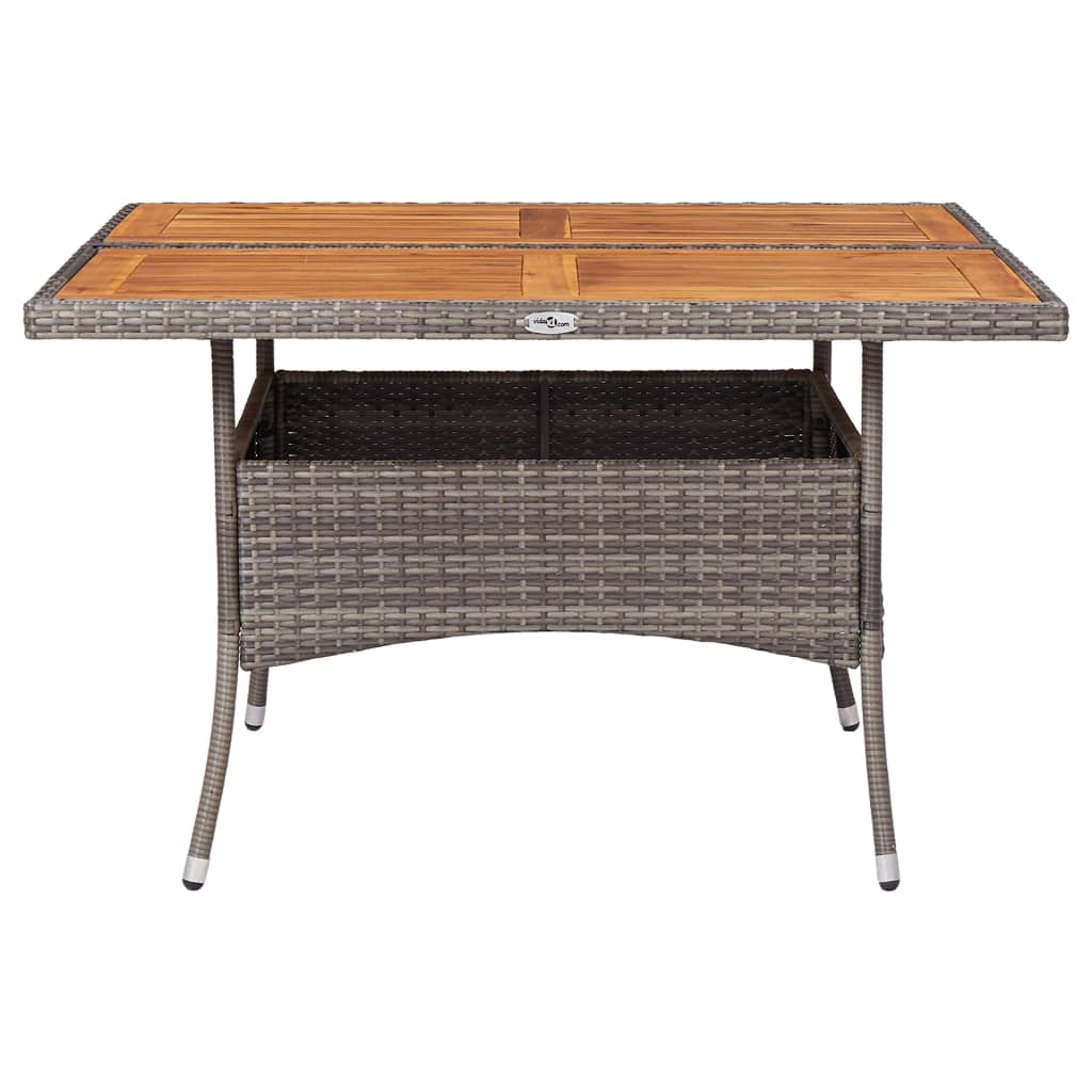 Outdoor Dining Table Grey Poly Rattan and Solid Acacia Wood