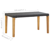Garden Bench 120 cm Black Poly Rattan and Solid Acacia Wood