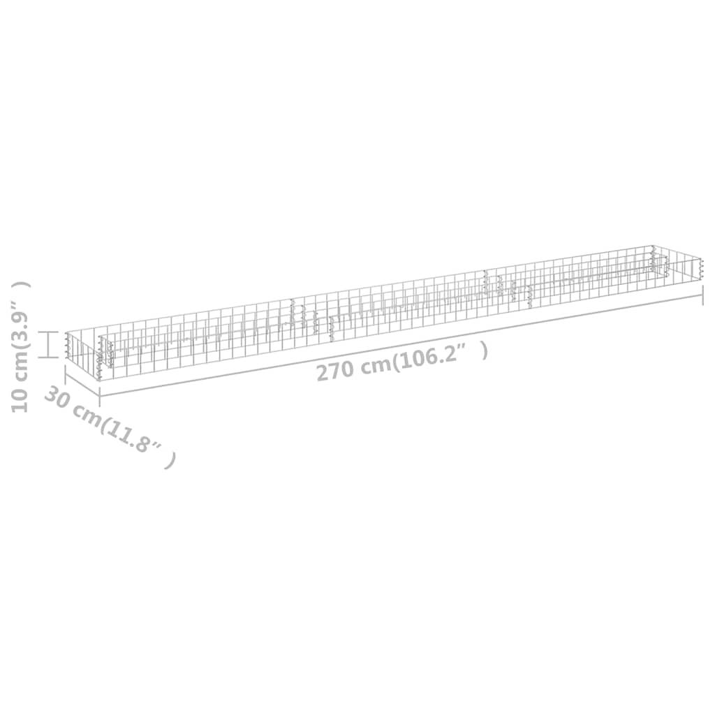 Gabion Raised Bed Galvanised Steel 270x30x10 cm