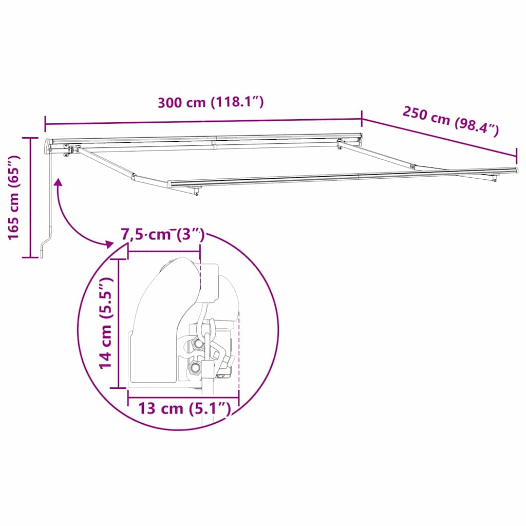 Awning Frame Manual Anthracite 3 x 2.5 m Aluminium