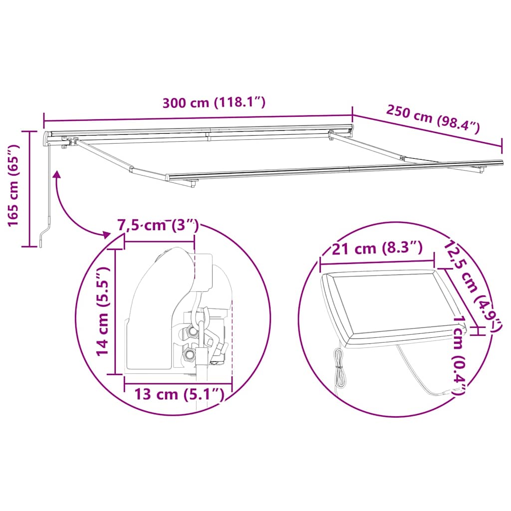 Awning with Manual Anthracite 3 x 2.5 m Metal