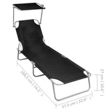 Folding Sun Lounger with Canopy Black Aluminium