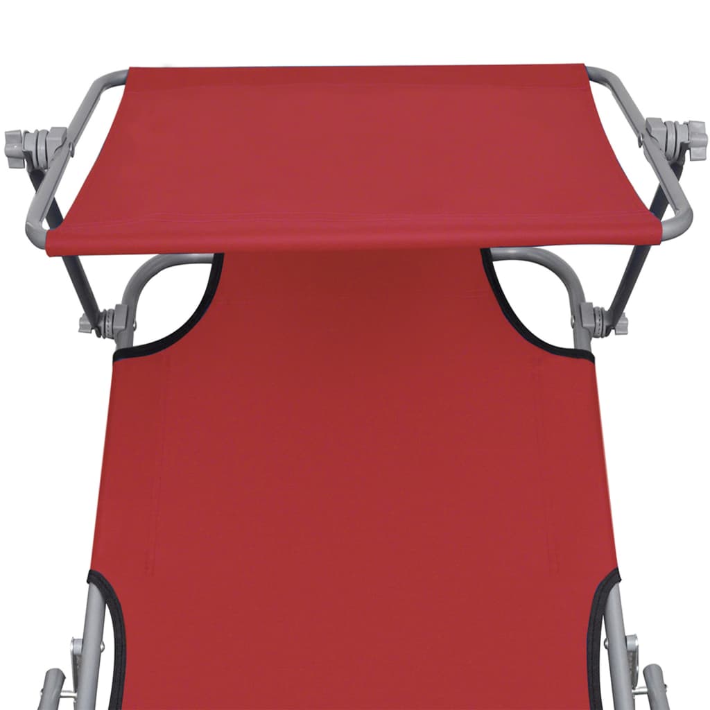 Folding Sun Lounger with Canopy Red Aluminium