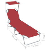 Folding Sun Lounger with Canopy Red Aluminium