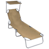 Folding Sun Lounger with Canopy Taupe Aluminium