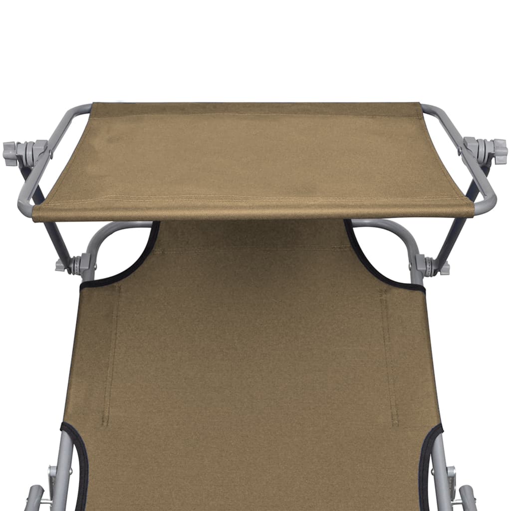 Folding Sun Lounger with Canopy Taupe Aluminium