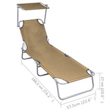 Folding Sun Lounger with Canopy Taupe Aluminium