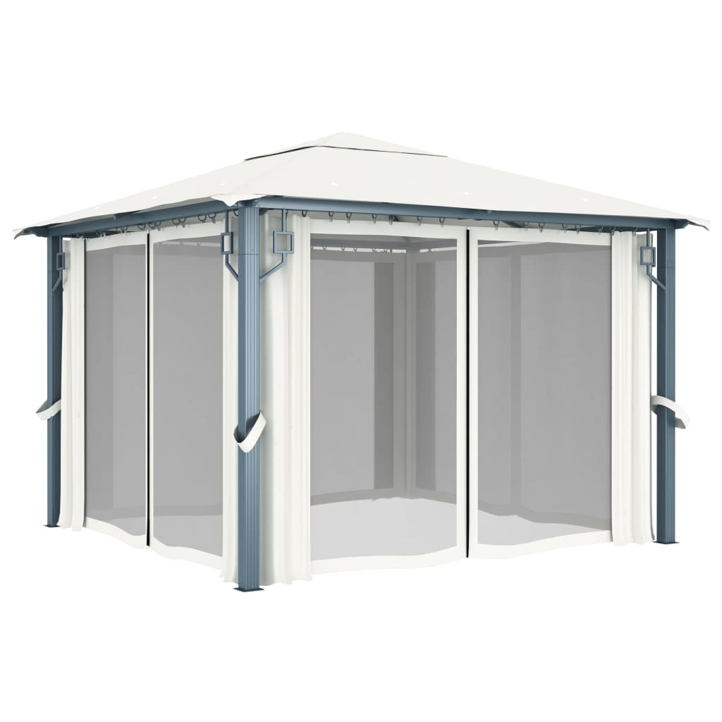 Gazebo with Curtain 300x300 cm Cream Aluminium