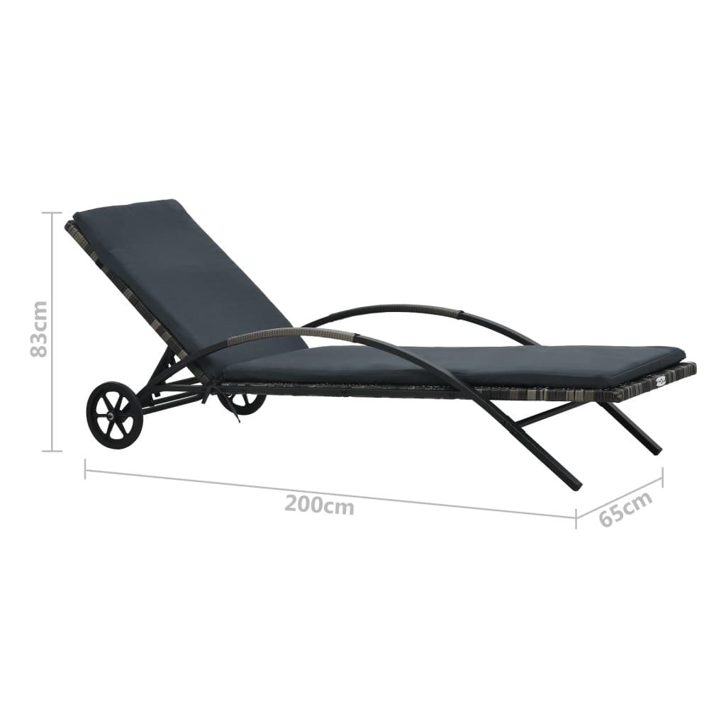 Sun Lounger with Cushion & Wheels Poly Rattan Anthracite