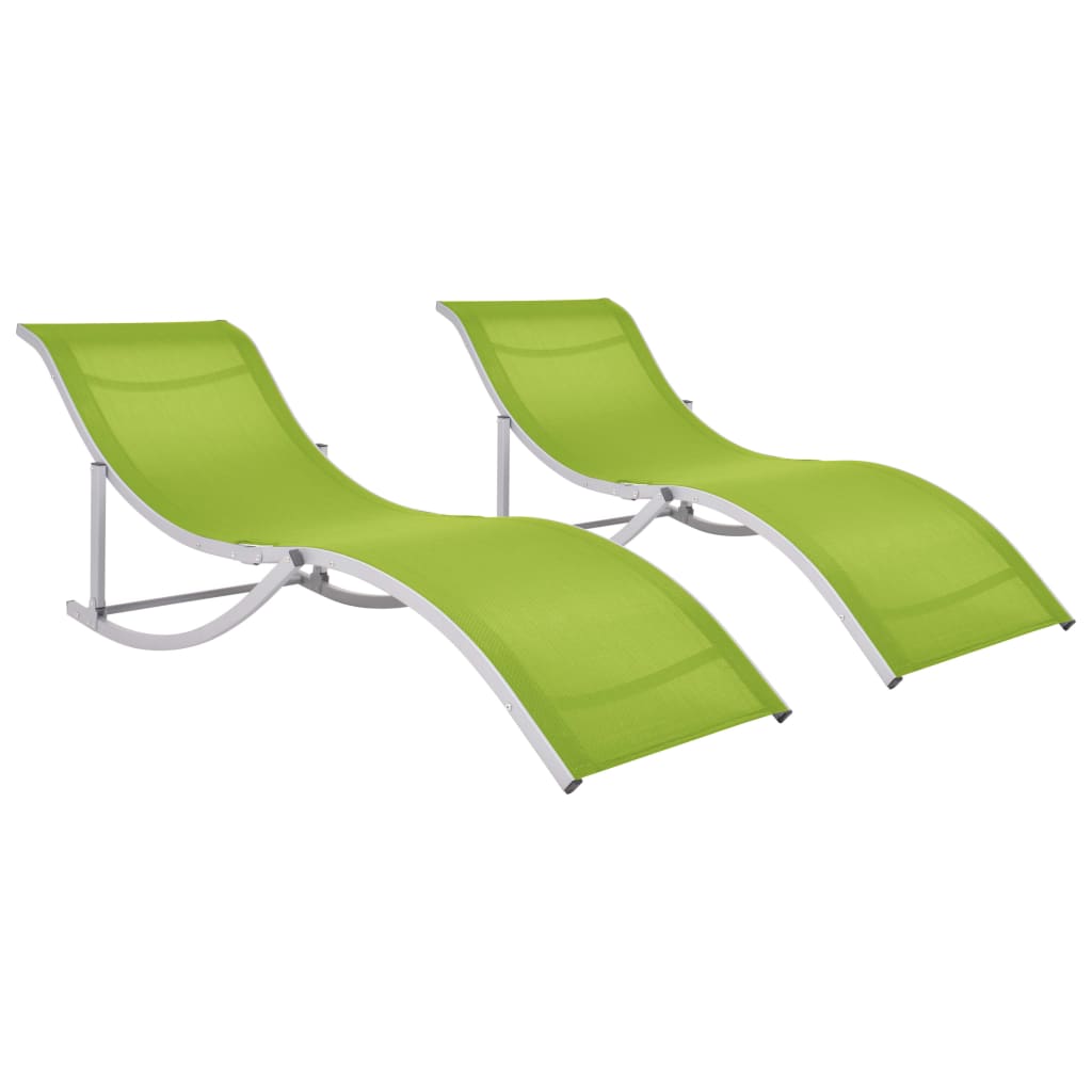 Folding Sun Loungers 2 pcs Green Textilene