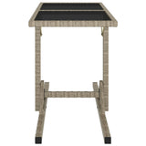 Garden Table Beige 110x53x72 cm Glass and Poly Rattan