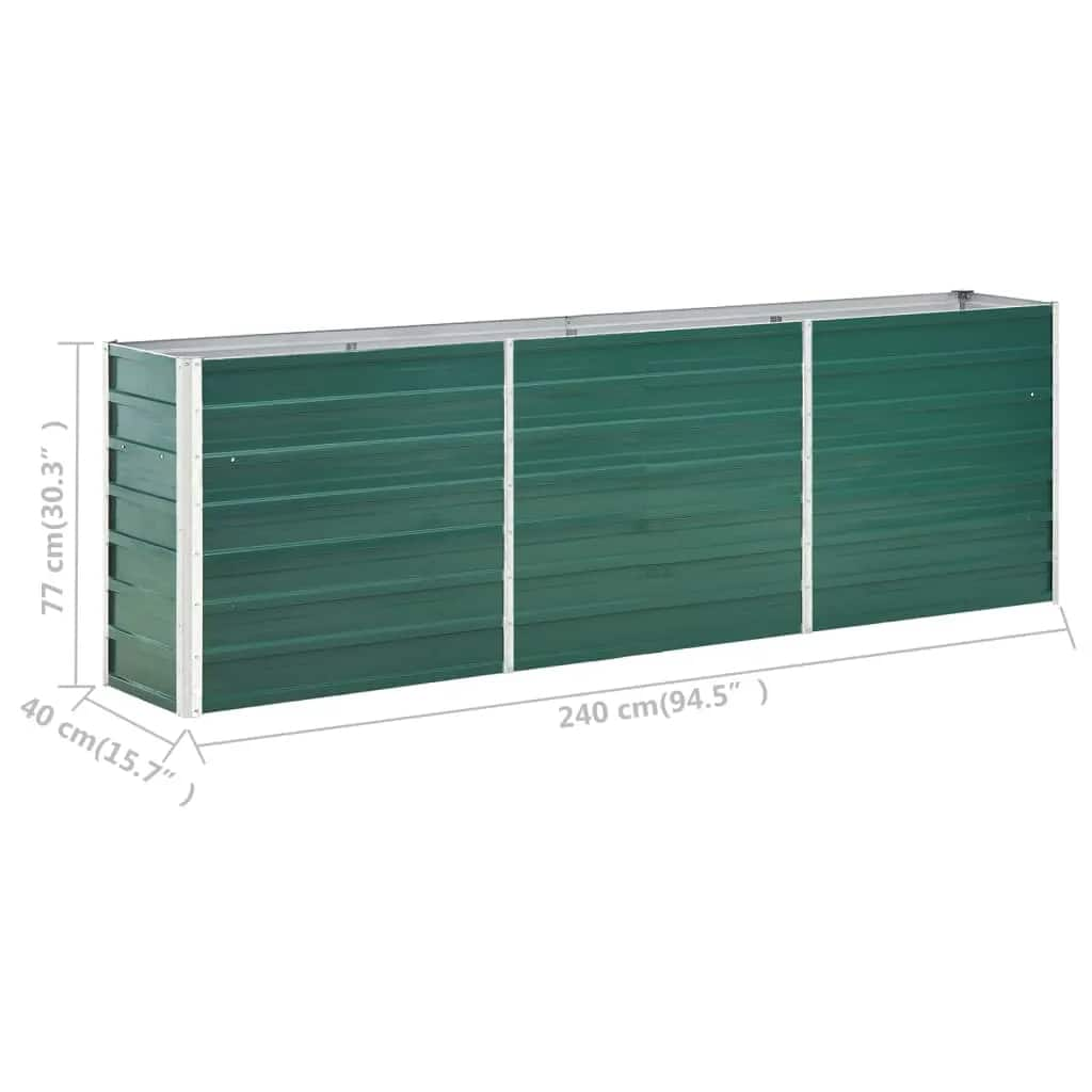 Garden Raised Bed Galvanised Steel 240x40x77 cm Green