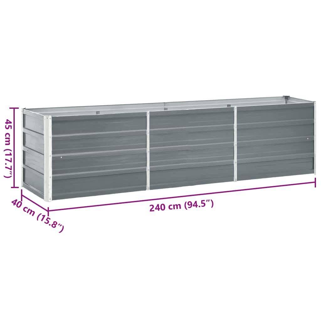Garden Raised Bed Galvanised Steel 240x40x45 cm Grey