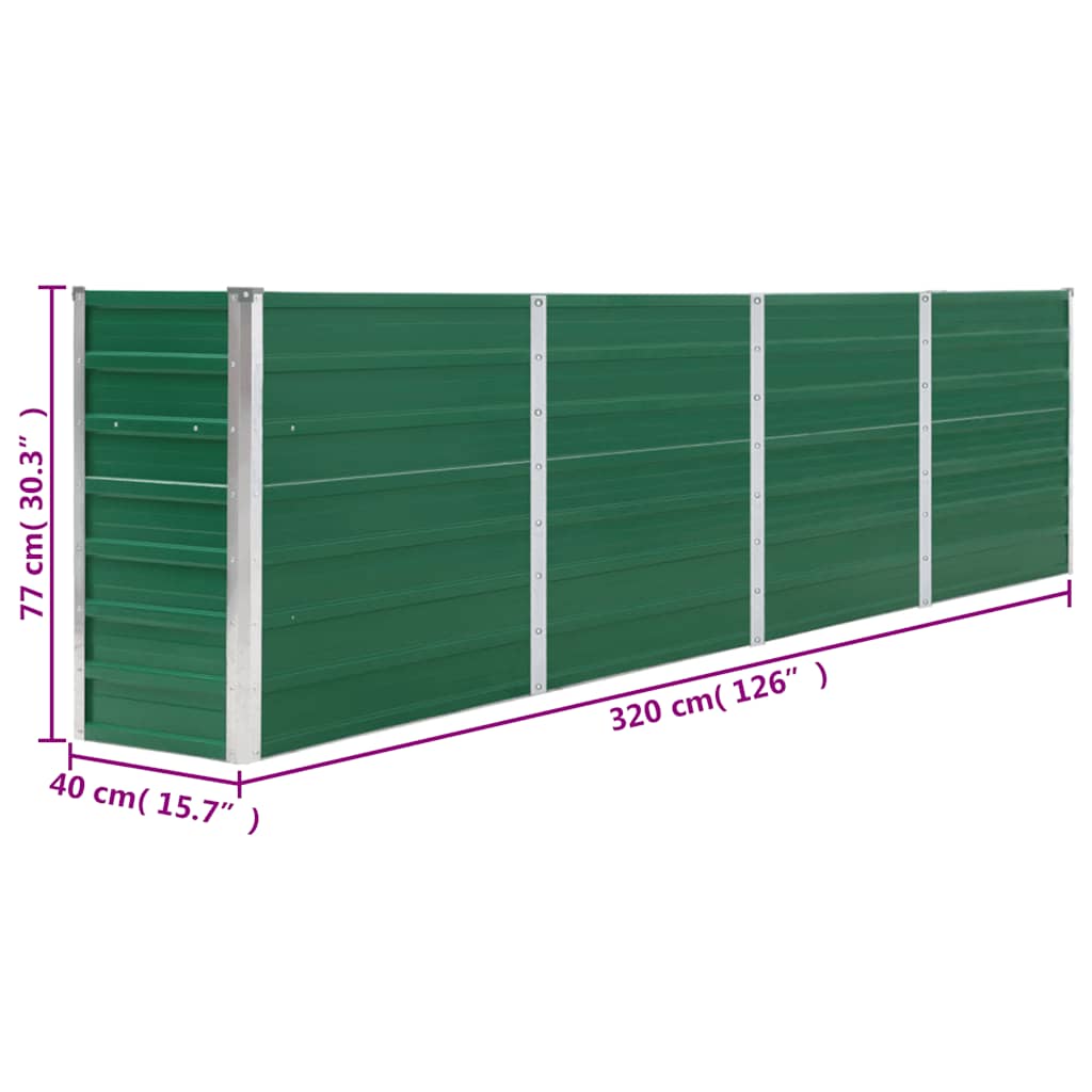 Raised Garden Bed 320x40x77 cm Galvanised Steel Green