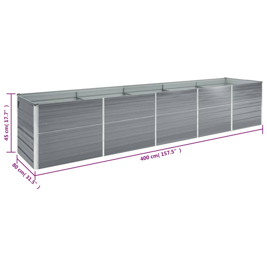 Garden Raised Bed Galvanised Steel 400x80x45 cm Grey