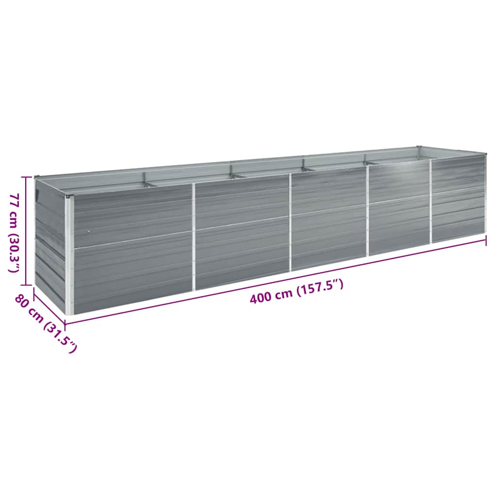 Garden Raised Bed Galvanised Steel 400x80x77 cm Grey