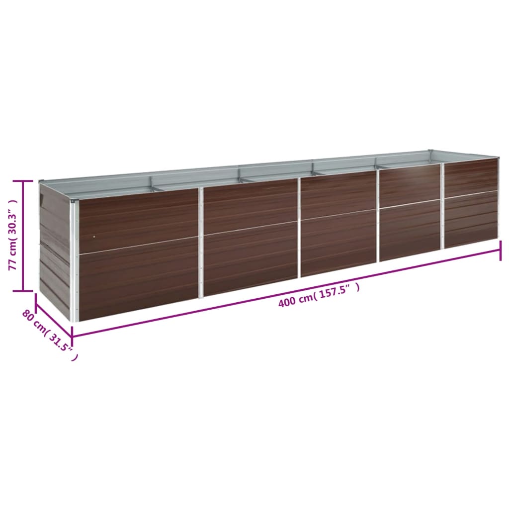 Garden Raised Bed Galvanised Steel 400x80x77 cm Brown