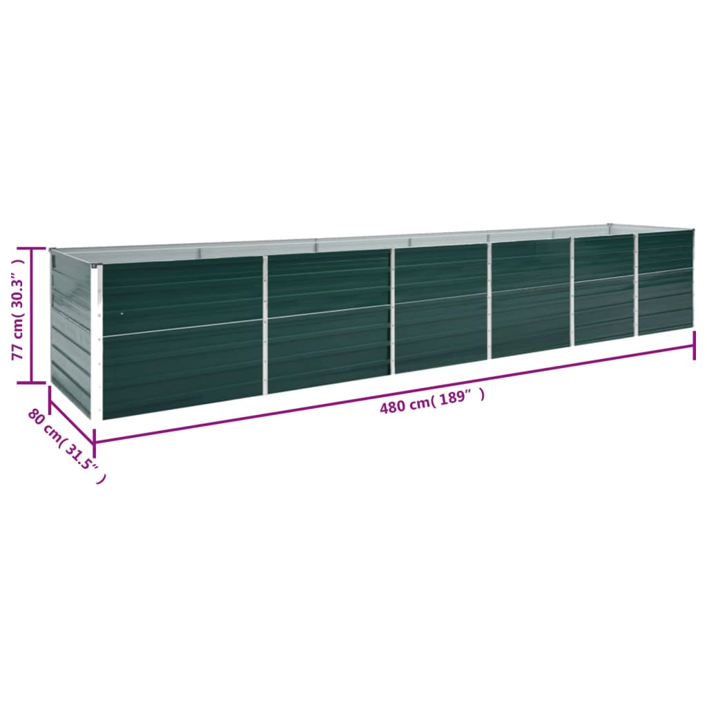 Garden Raised Bed Galvanised Steel 480x80x77 cm Green