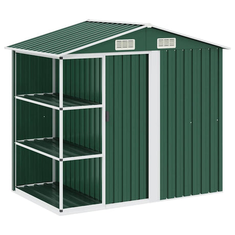 Garden Shed with Rack Green 205x130x183 cm Iron