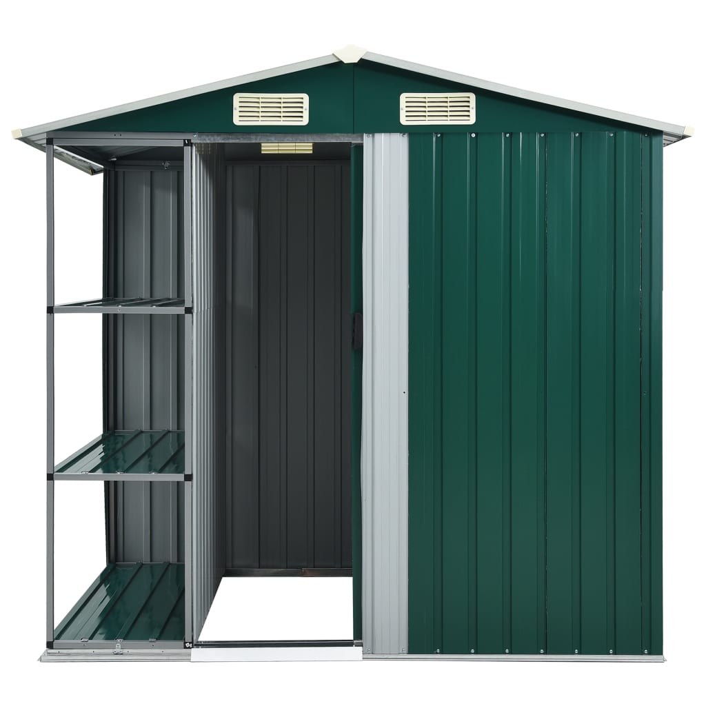 Garden Shed with Rack Green 205x130x183 cm Iron