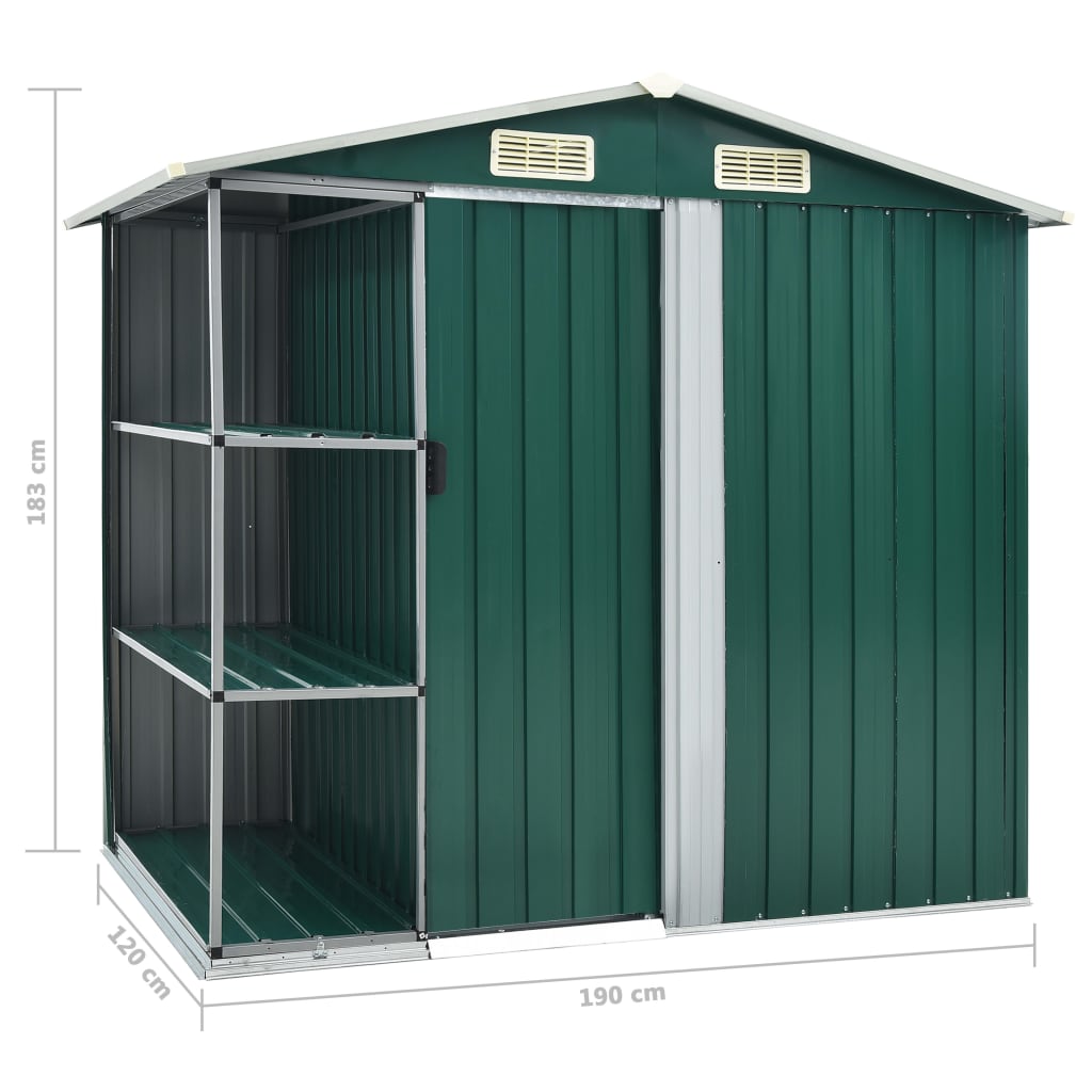 Garden Shed with Rack Green 205x130x183 cm Iron